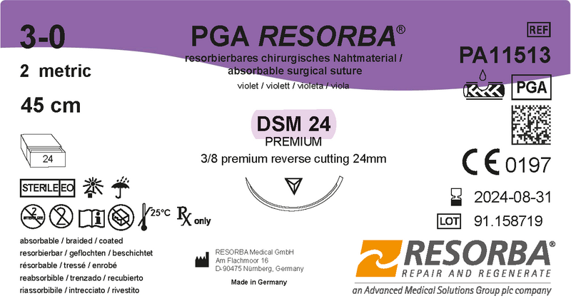 ПГА Ресорба USP 4-0 незабарвлений, 70см, зворотньо-ріжуча голка 24 мм, 3/8 кола